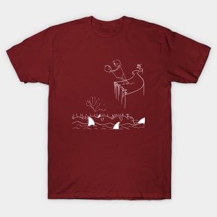 Funny Stickman Pushes Someone Until They Fall Into The Shark Area T-Shirt